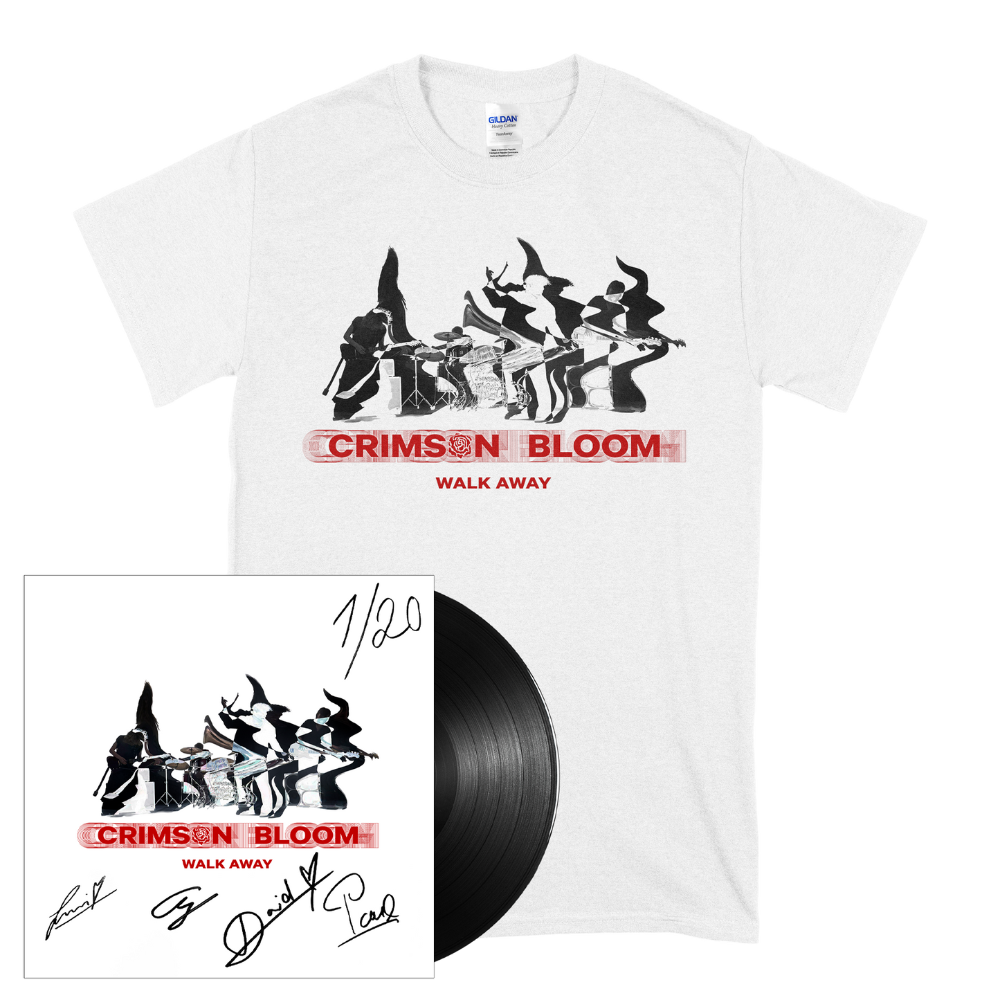 Crimson Bloom (Walk Away) T-Shirt+LIMITED Signed Black Vinyl Bundle